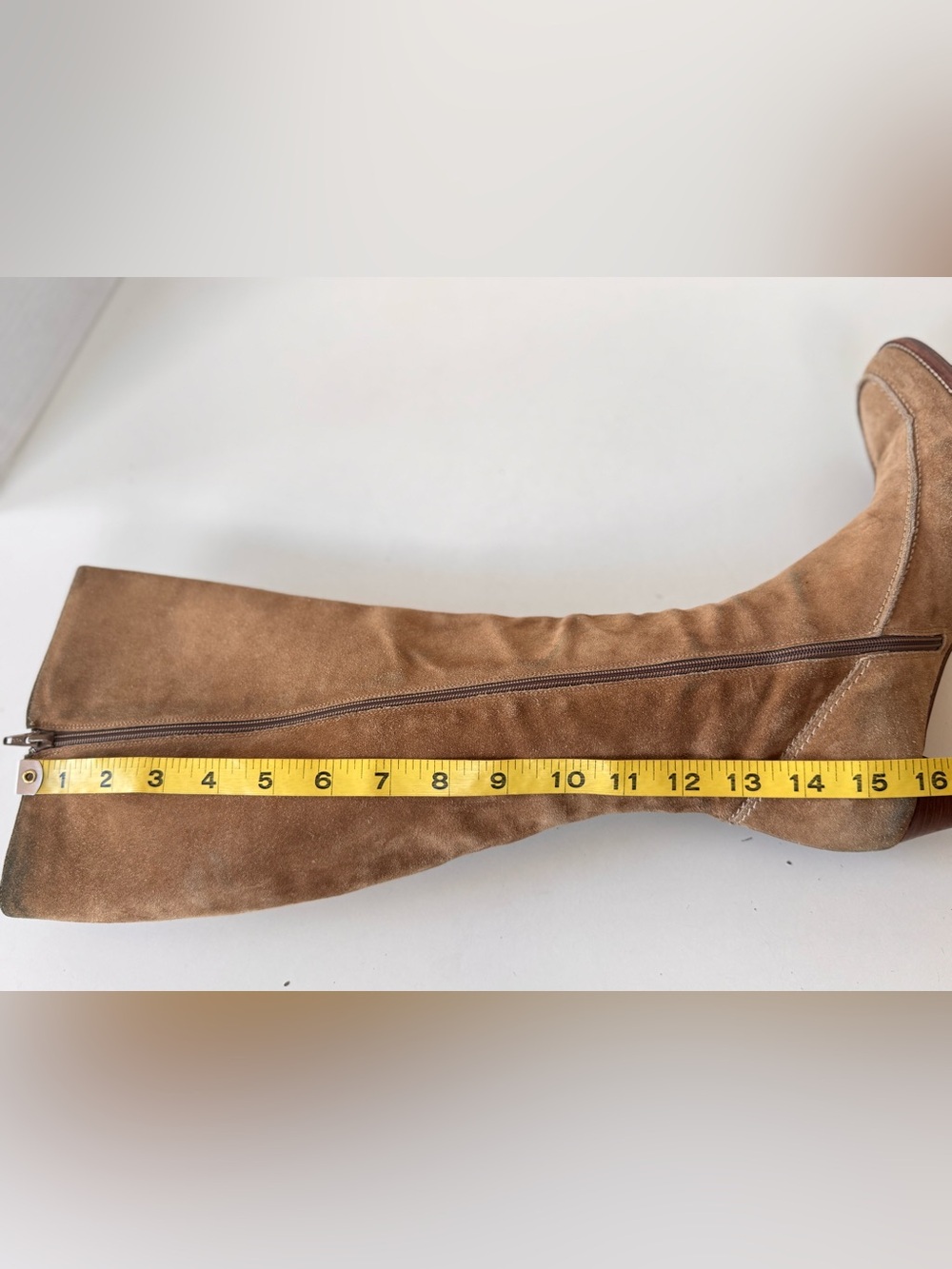 vintage 90s ralph lauren blue label tan suede tall heel boots size 8 *Flaws - Picture 14 of 15